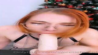 Little Redhead Slut Sucking A Huge Dildo