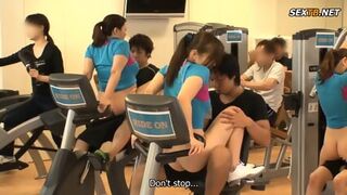 English Subtitle Female Trainers Give Male Clients Boners As They Provide Close-Contact Training: Straddling Pussy Gym