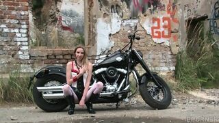 Blondie Biker Girl Takes Off Clothes